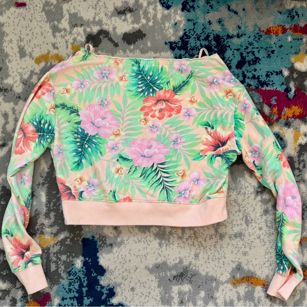 NWOT, PINK Victoria’s Secret, XS, Tropical Cropped Sweatshirt - Picture 3 of 5